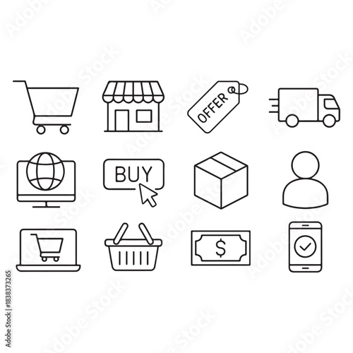 Shopping and E-Commerce Line Icon Set