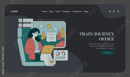 Remote Work During Train Journey Vector Illustration