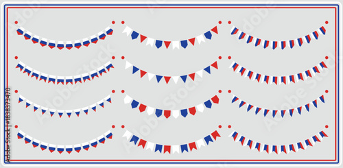 Russia Flag Bunting Banner Set - Russian National Colors Garland Vector Collection