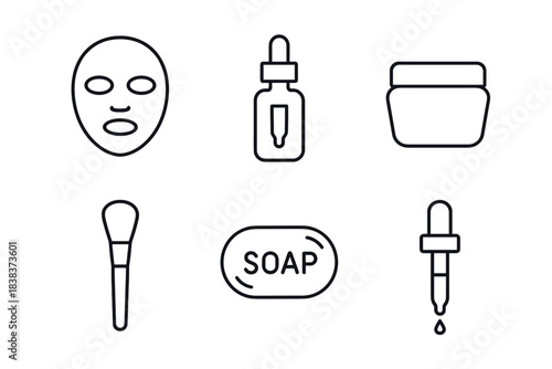 Minimalist skincare and beauty line icons for cosmetic products