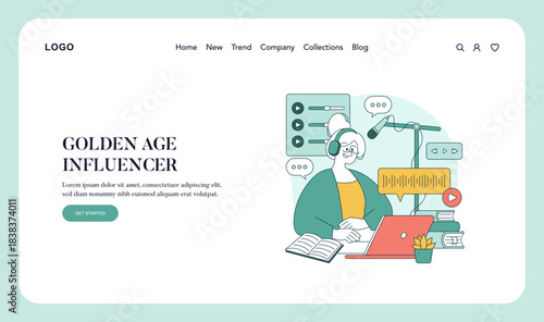 Elderly Influencer Podcasting Vector Illustration