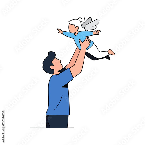 Father and child in playful flight, a moment of joy and connection between father and daughter