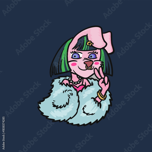 rabbit girl character with glamour style design for clothing merch or brand needs