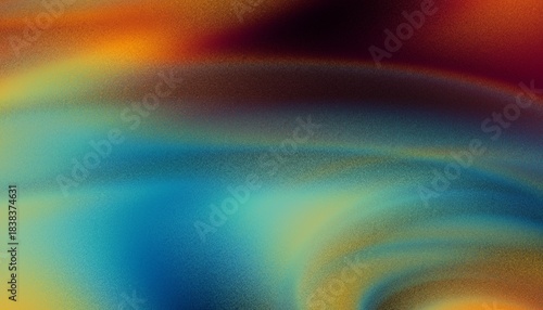 Vibrant orange teal black psychedelic grainy gradient color flow wave on black background, music cover dance party poster design