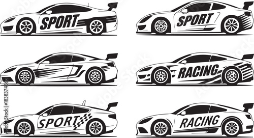 race car vector, checkered flag designs, racing stripe speed, decal patterns, dynamic lines, competition, automotive graphics, black and white finish line motorsport. V3 
