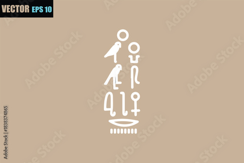 Ancient egyptian hieroglyphs on a neutral background featuring iconic symbols and symbols of life and power