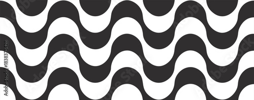 Copacabana beach sidewalk, black and white geometric artistic seamless pattern