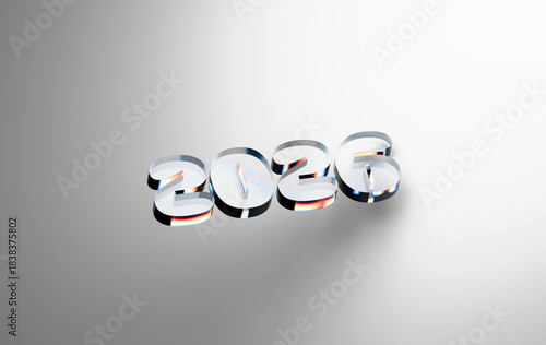 Transparent 3D 2026 Typography with Rainbow Reflections and Soft Shadow