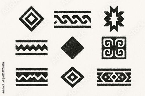Andean textile pattern icon set flat vector illustration with traditional woven motifs in clean grid layout