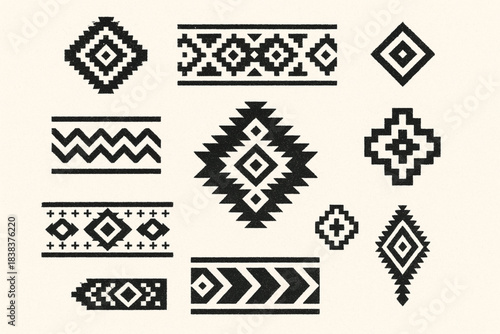 Andean textile pattern icon set flat vector illustration with traditional woven motifs in clean grid layout