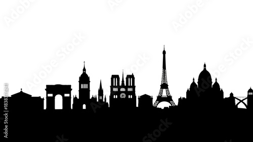 Stunning black and white silhouette captures the iconic landmarks of the Paris skyline instantly recognizable worldwide