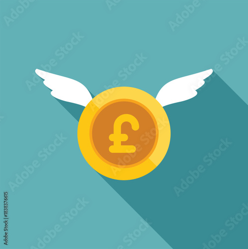 Sterling currency icon with wings symbolizing financial loss or rapid spending