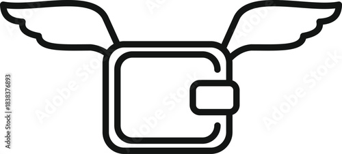 Wallet with wings flying, illustrating financial loss, spending, and rapid money outflow