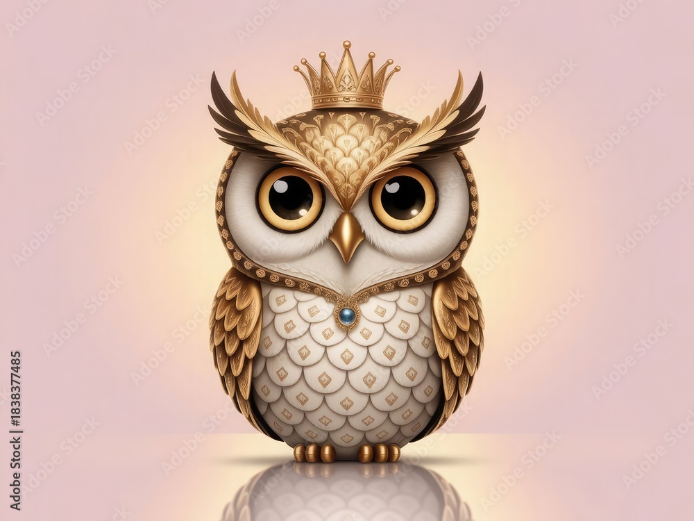 Naklejka premium Gold and white owl with a crown on its head