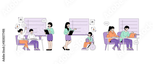 School Classroom Activities Vector Illustration