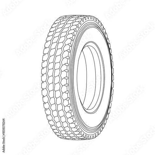 Bus truck tire line art illustration with tread and rim detail isolated on white background.
black and white car tire vector line art outline graphic, detailed line art, minimalist tire icon,