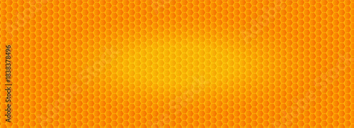 Orange Honeycomb Pattern Texture, Golden Hexagon Background. Beehive Hexagonal Pattern for Bio Natural Medical Product, Food Packaging, Cosmetic and Beauty. Vector Backdrop.