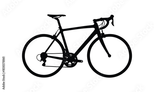 Sleek black road bicycle silhouette on white background