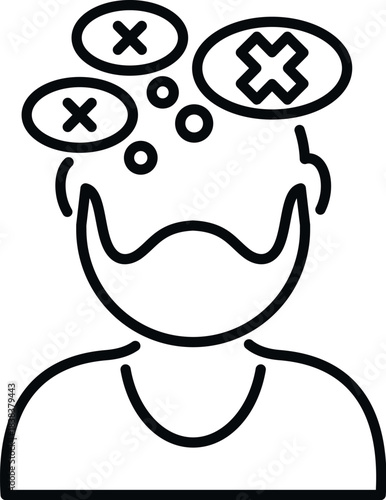 Person icon having negative thoughts and feeling anxious or stressed, line art style