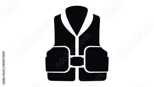 Simple black and white illustration of a life vest or safety jacket