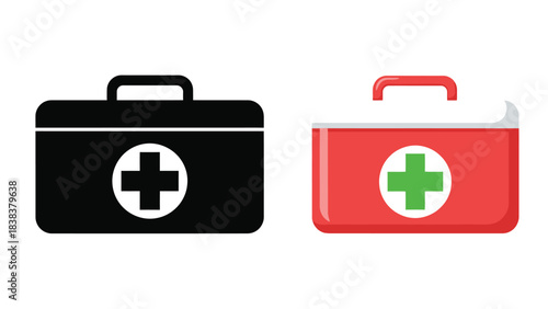 Two first aid kits one black and one red with white accents