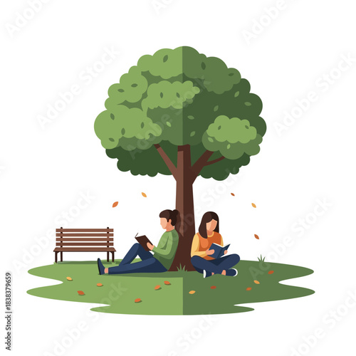 Peaceful reading in the park: An idyllic scene of relaxation and connection with nature