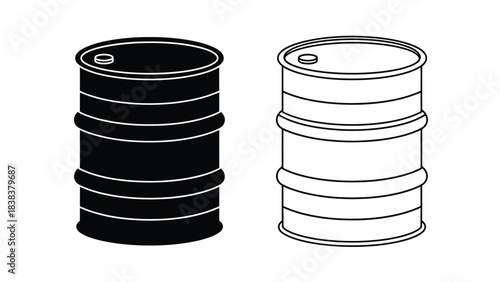 Two industrial drums one black and one white illustrated in a simple style