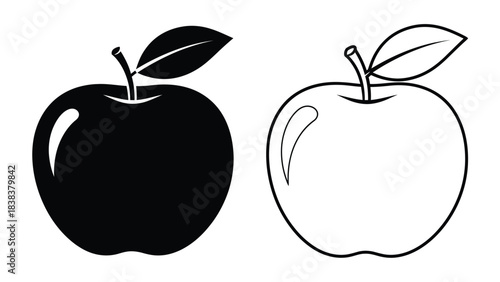 A contrast of apple illustrations one solid black and one white outline