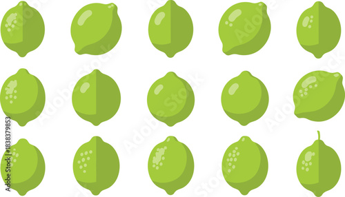 Green lemon icon vector set with whole citrus fruits in different shapes flat minimal illustration style