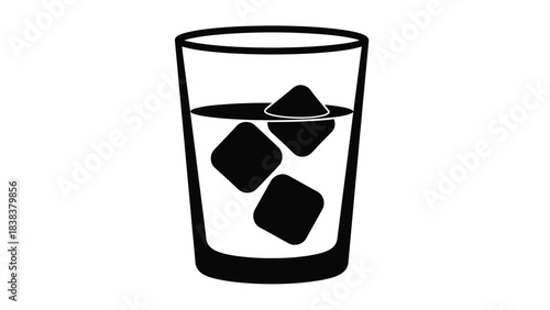 A simple black and white illustration of a glass with ice water