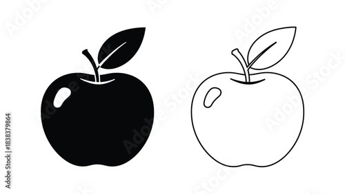 Two apple icons one solid black and the other a white outline