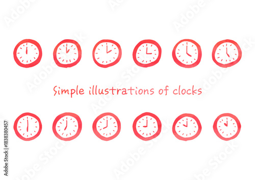 水彩風の手描きで描いた時計のイラスト素材