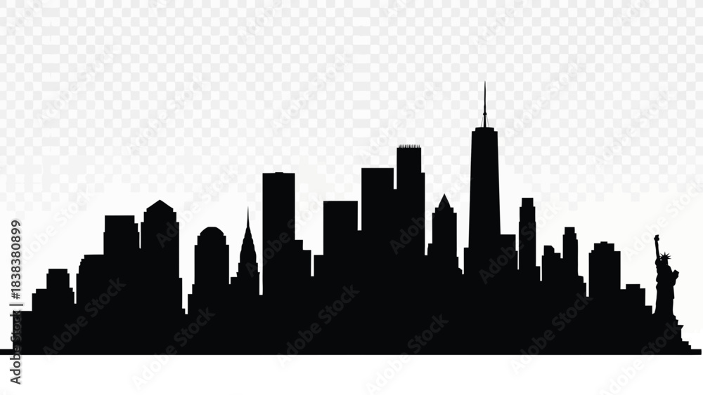 Fototapeta premium Stunning black silhouette of a modern metropolitan skyline featuring iconic towering skyscrapers against a bright background