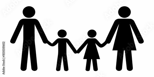 A simple icon depicting a family of four holding hands together