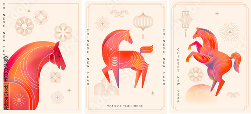 Modern geometric vertical banners for Chinese New Year 2026 - Year of the Horse