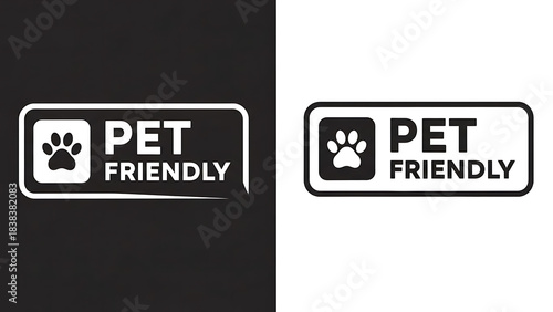 Pet Friendly Label with Paw Print – Black and White Flat Vector Sticker Design