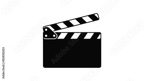 Classic black and white film clapperboard isolated on a white background for filmmaking production