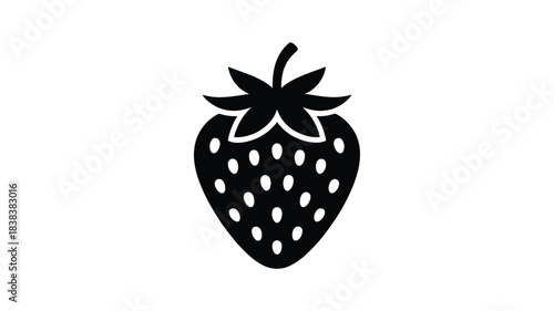 Simple black silhouette icon of a strawberry fruit with seeds on a white background