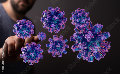 3D render of viruses intera...