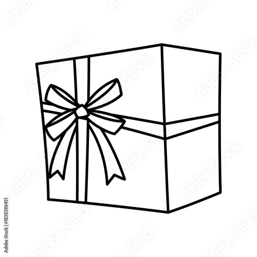 Illustration of gift box. Black line presents gift boxes for celebration, discounts or promotions.