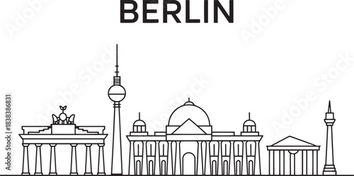 Berlin city skyline vector illustration with famous landmarks and architectural icons