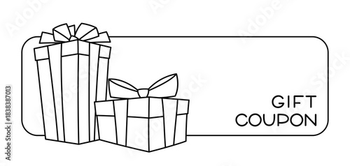 Illustration of gift box. Black line presents gift boxes for celebration, discounts or promotions.