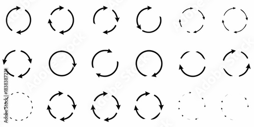 Arrangement of circular arrows showing cyclical movement and repeating patterns