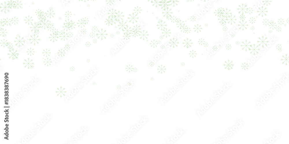 Fototapeta premium Delicate snowflakes falling gently against a pure white background, creating a serene winter atmosphere and adding a touch of magic