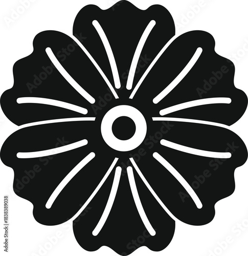 Simple silhouette of a natural bloom with petals and center, isolated on white