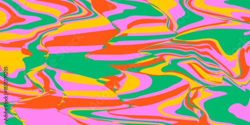 Retro set colorful psychedelic horizontal  backgrounds in style 60s, 70s. Trendy abstract hand drawn waves. Vector illustration