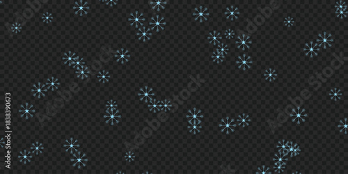Abstract Digital Snowflakes Falling on Transparent Dark Background, Winter Holiday Decoration
