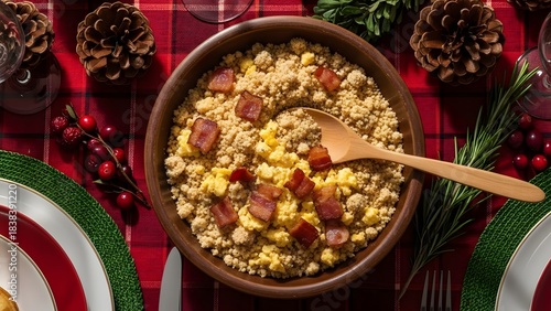 Brazilian Farofa Bacon Eggs Rustic Bowl Christmas Dinner Side Dish Natural Light