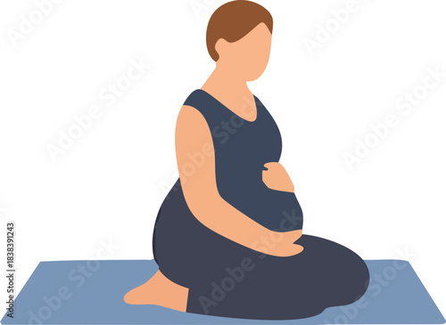 A simple flat-style illustration shows a pregnant woman kneeling with her hands placed gently on her belly.