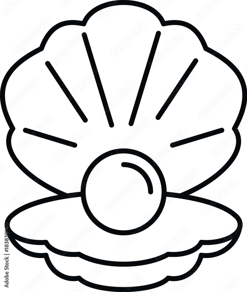 Fototapeta premium Pearl resting in an open seashell as a simple line art icon